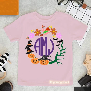 2022 Hot Müük Halloween Pumpkin Print T-Särk Tüdrukutele Naljakas Nõid Lapsed Riided Suvel Moe Valged Lühikesed Varrukad Tshirt Tops