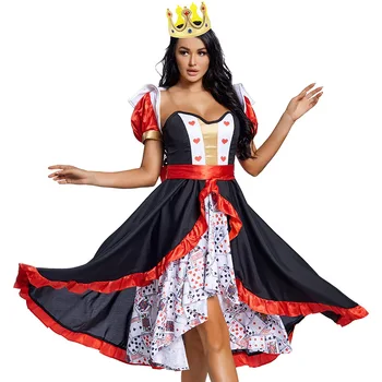 Alice Salli Queen of Hearts Pokkeri Kaardi Kuninganna Cosplay Kostüüm Suur Kiik Kleit Halloween Kostüümid