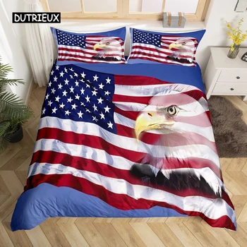 Ameerika Lipu tekikott Microfiber Bald Eagle Patriot Usa Lipp Voodipesu Komplekt Sõltumatuse Neljas juuli Tekk Kate