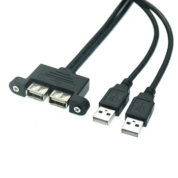 Dual Port USB 2.0 Meeste ja Naiste M/F Laiendamine Kruvi Lock Panel Mount 0,3 m 0,5 m 100cm kaabel