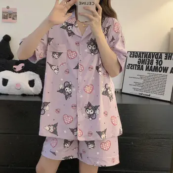 Kawaii Sanrio Kuromi Pidžaama Komplekti Cinnamoroll Anime Homewear Pijama Sobiks Tüdruk Sleepwear Kevadel, Suvel Lühikese Varruka Jakk Komplekt