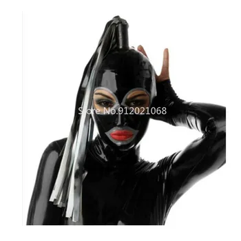 Lateks Hood koos Lateks Parukas Club Play Käsitsi valmistatud Kummist Mask Pool Kandma Halloween Cosplay Kostüümid Naistele