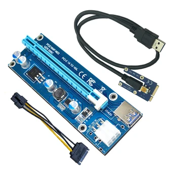 Mini PCI-E PCI Express Extender Ärkaja Kaart PCIE 1x kuni 16x Pesa USB3.0 Kaabel SATA to 6Pin Toide Bitcoin Kaevandamine