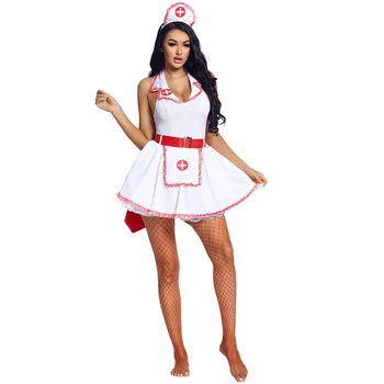 Naiste Sügav V Seksikas Õde Ühtne Kleit Kiusatus Hairhoop Cosplay Halloweeni Karneval Väljamõeldud Isik Tulemuslikkuse Kostüümid